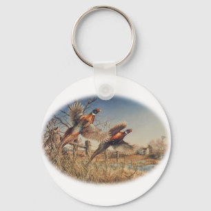 Pheasants Aloft - Great Hunting on the farm Key Ring