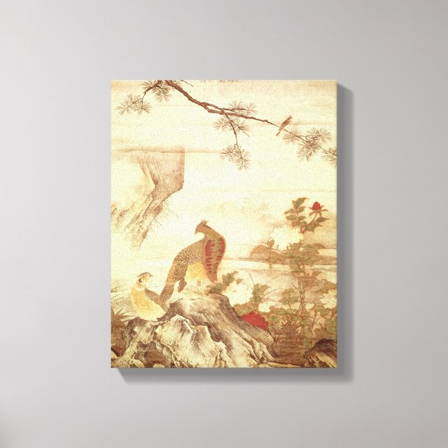 Pheasants and peonies, from a series of scrolls canvas print (Front)