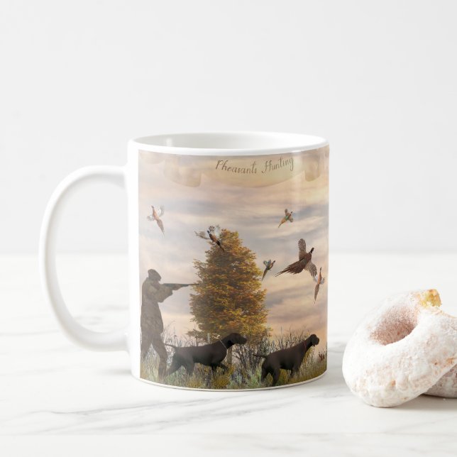 Pheasants Hunting with German Shorthaired  Square  Coffee Mug (With Donut)