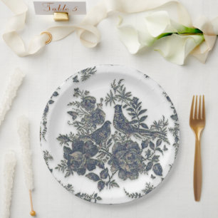 Pheasants in flowers paper plate