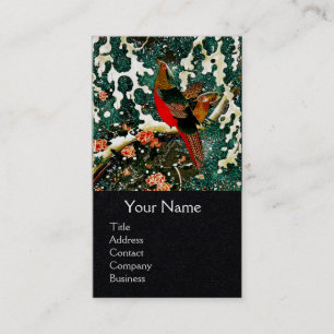 Pheasants in Snow, Pine Tree,Roses,Japanese Floral Business Card