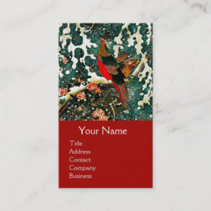 Pheasants in Snow, Pine Tree,Roses,Japanese Floral Business Card