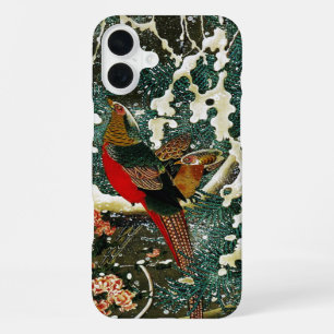 Pheasants in Snow, Pine Tree,Roses,Japanese Floral iPhone 16 Plus Case