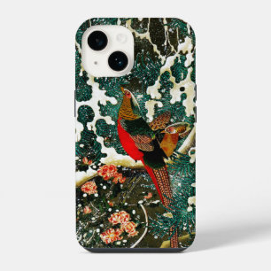 Pheasants in Snow, Pine Tree,Roses,Japanese Floral iPhone 14 Case