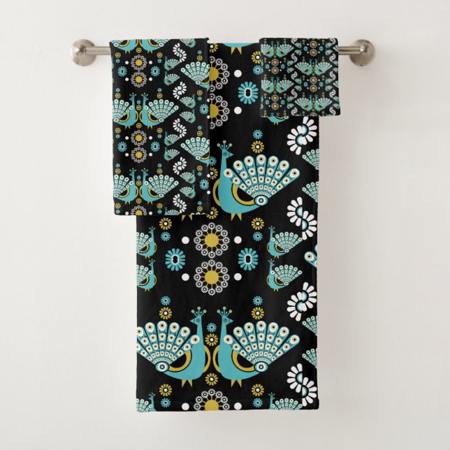  Pheasants Peacock Art Bath Towel Set (Insitu)