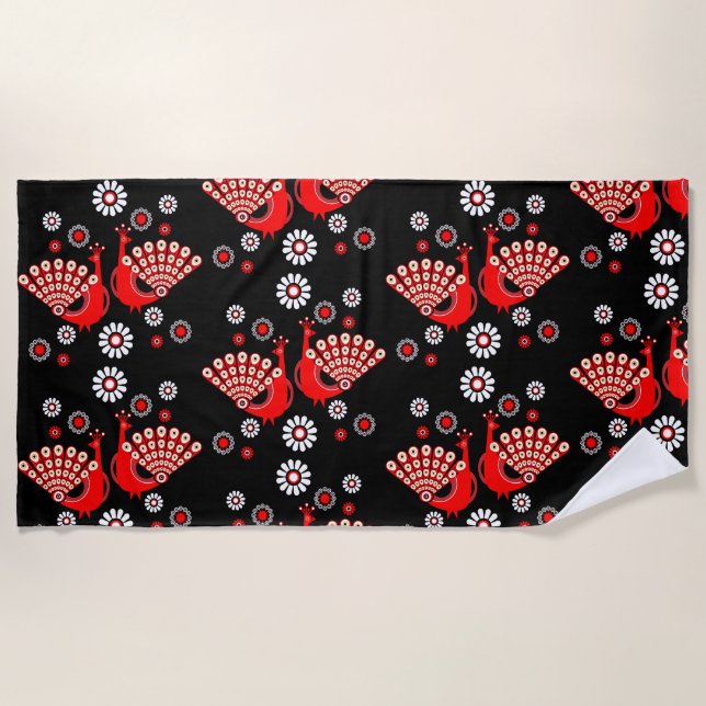  Pheasants Peacock Art Beach Towel (Front)