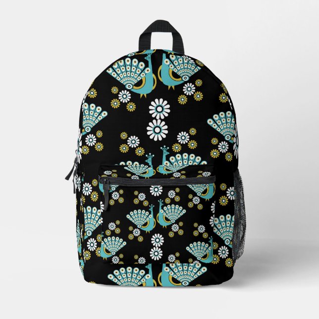  Pheasants Peacock Art Printed Backpack (Front)