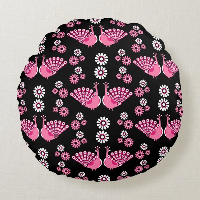  Pheasants Peacock Art Round Cushion (Front)