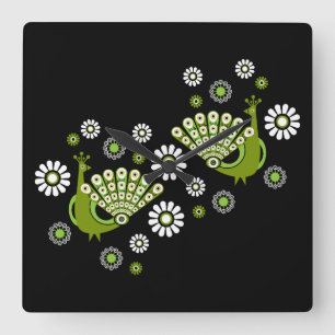 Pheasants Peacock Art Square Wall Clock