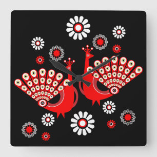 Pheasants Peacock Art Square Wall Clock