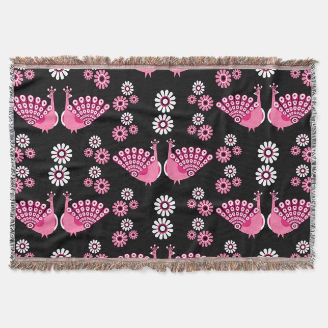  Pheasants Peacock Art Throw Blanket (Front)