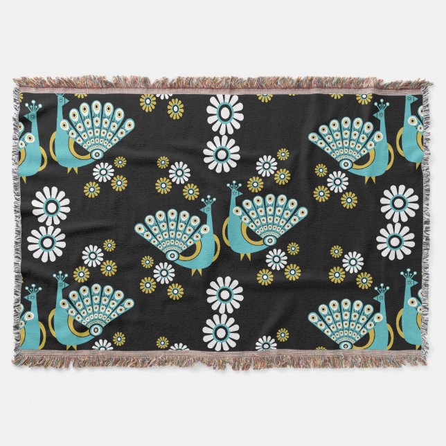  Pheasants Peacock Art Throw Blanket (Front)