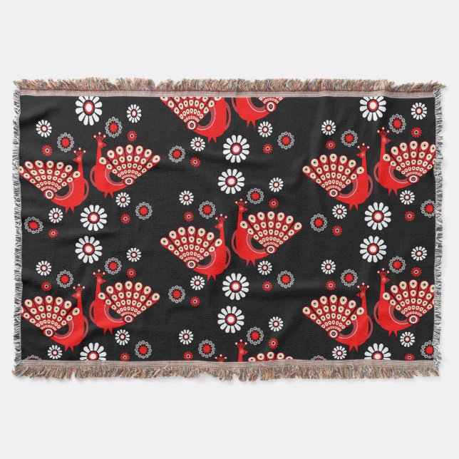  Pheasants Peacock Art Throw Blanket (Front)
