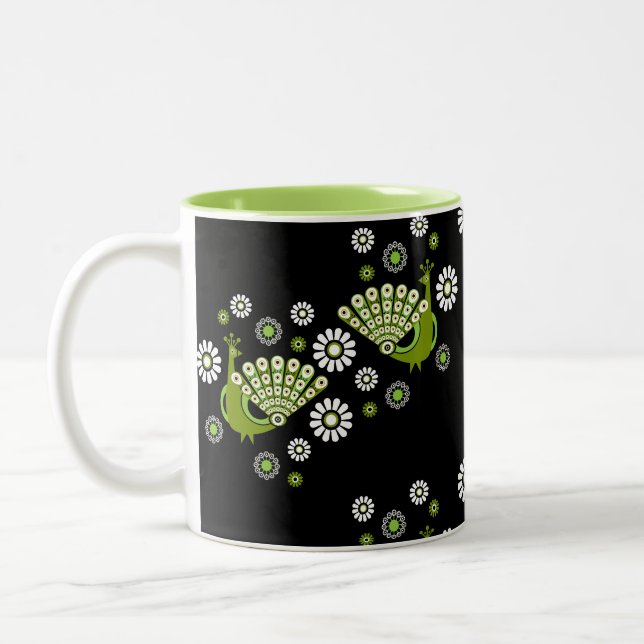  Pheasants Peacock Art Two-Tone Coffee Mug (Left)