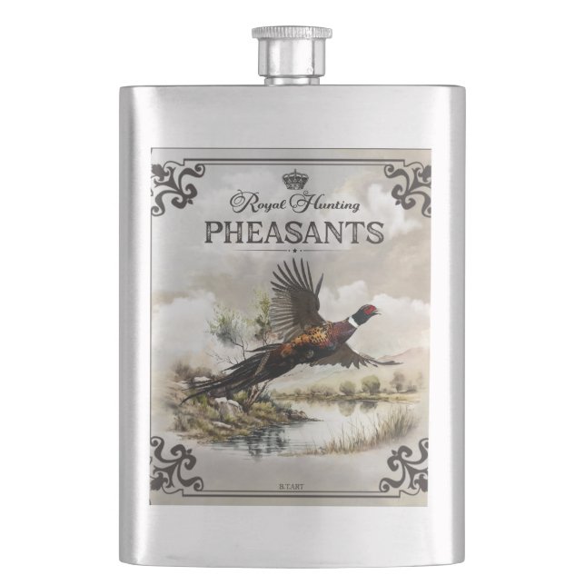 Pheasants, Royal Hunting Hip Flask (Front)