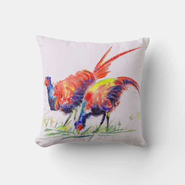 Pheasants Watercolour Cushion (Front)