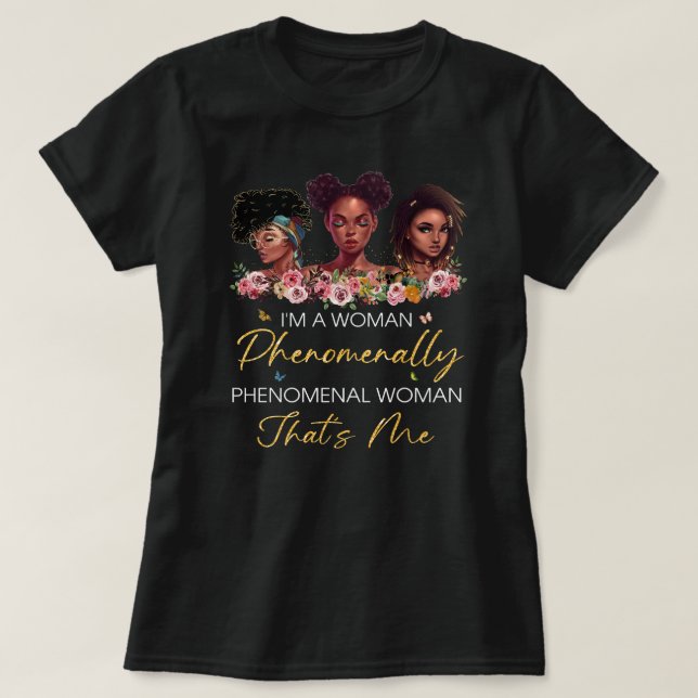 Phenomenal Woman Basic Black T Shirt (Design Front)