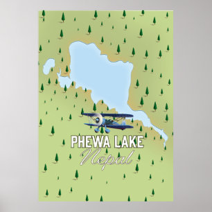 Phewa Lake Nepal travel map Poster
