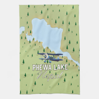Phewa Lake Nepal travel map Tea Towel