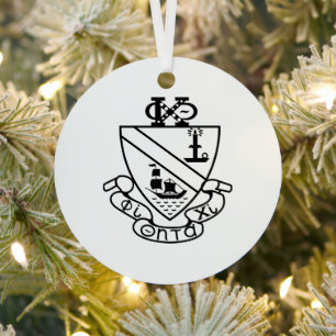 Phi Chi Theta Crest B&W Metal Tree Decoration