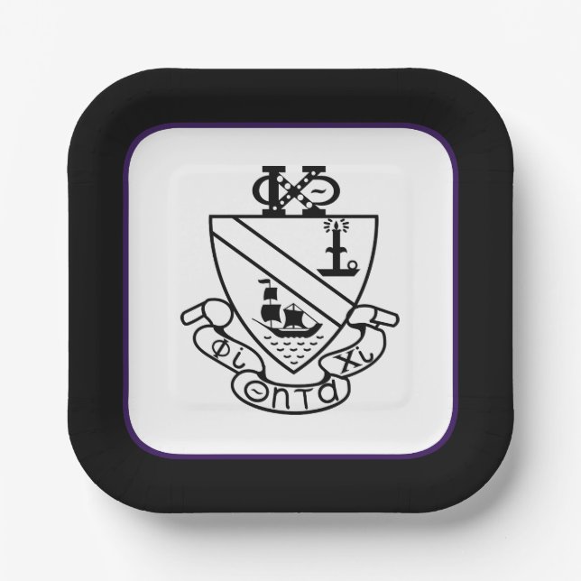 Phi Chi Theta Crest | B&W Paper Plate (Front)