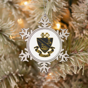 Phi Chi Theta Crest Gold and Black Snowflake Pewter Christmas Ornament