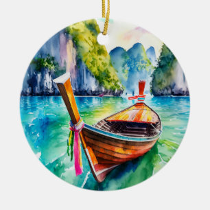 Phi Phi Island Krabi Longboat Thailand Ceramic Tree Decoration