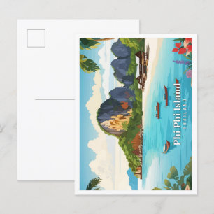 Phi Phi Island Thailand Vintage Travel Postcard