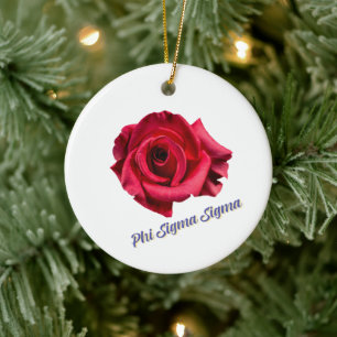 Phi Sigma Sigma Greek Sorority Red Rose Flower Ceramic Tree Decoration