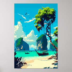 Phi Thailand Art vintage travel illustration Poster