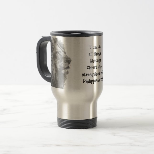 Phil 4:13 Inspirational Bible Scripture Motivation Travel Mug (Front Left)