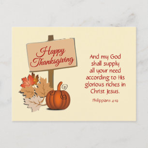 PHIL 4:19 My God Shall Supply HAPPY THANKSGIVING Holiday Postcard