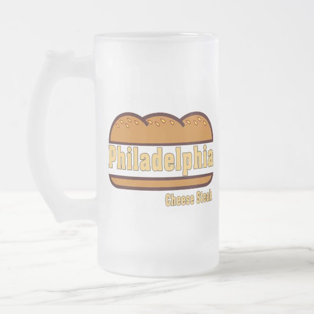 Philadelphia Cheese Steak, Frosted Glass Beer Mug (Left)