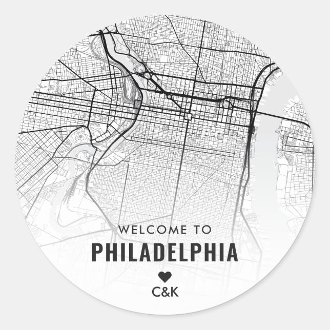 Philadelphia City Map | Wedding Welcome Classic Round Sticker (Front)