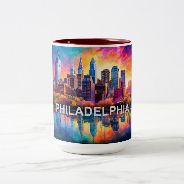 Philadelphia City Of Brotherly Love  Two-Tone Coffee Mug (Center)