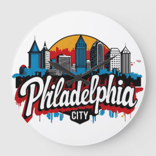 Philadelphia City Pennsylvania USA retro skyline Large Clock
