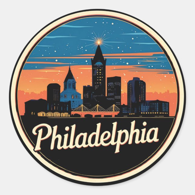 Philadelphia City Pennsylvania USA skyline Classic Round Sticker (Front)