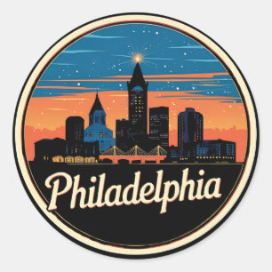 Philadelphia City Pennsylvania USA skyline Classic Round Sticker