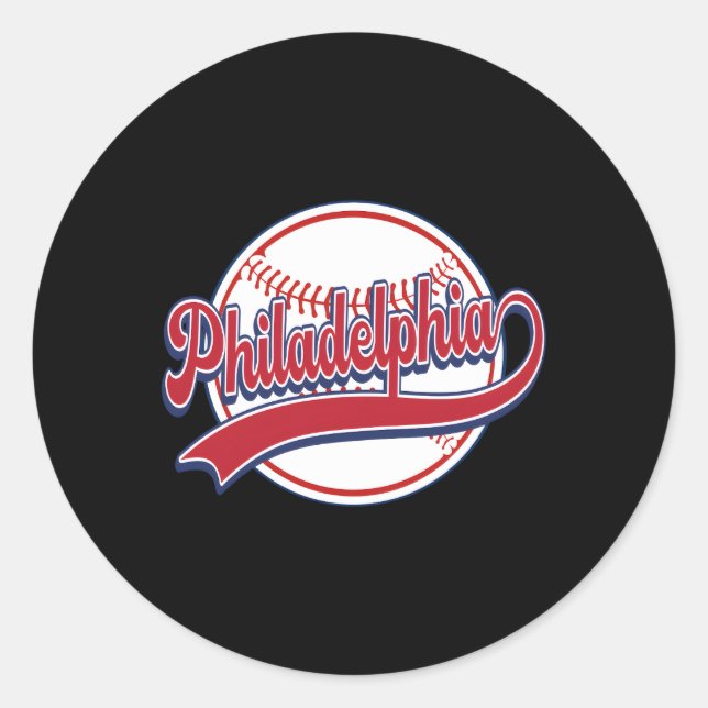 Philadelphia Cityscape Baseball Player Fans Classic Round Sticker (Front)