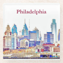Philadelphia Colour Sketch Glass Coaster