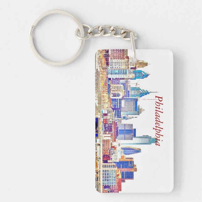 Philadelphia Colour Sketch Skyline Rectangle Key Key Ring (Front)