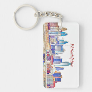 Philadelphia Colour Sketch Skyline Rectangle Key Ring