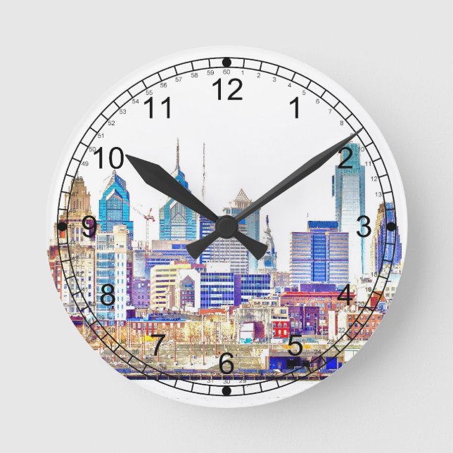 Philadelphia Colour Sketch Wall Clock (Front)