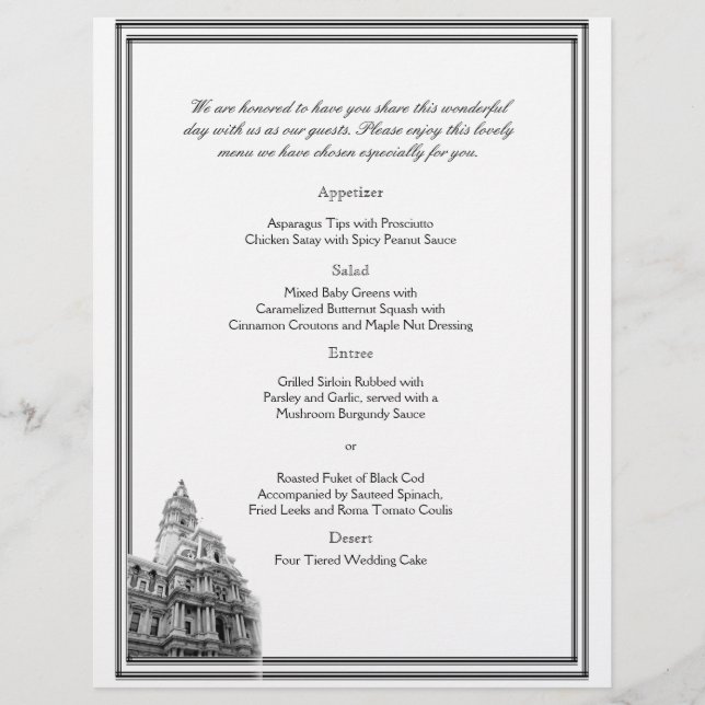 Philadelphia Destination Wedding Menu (Front)
