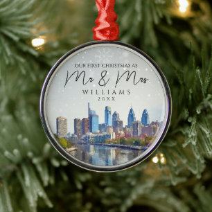 Philadelphia Elegant First Christmas As Mr & Mrs Metal Tree Decoration