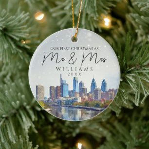Philadelphia First Christmas As Mr & Mrs Photo Ceramic Tree Decoration