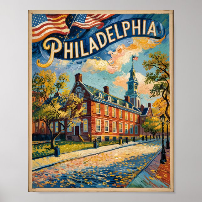Philadelphia Independence Hall Van Gogh Painting Poster (Front)