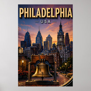 Philadelphia Liberty Bell and Skyline Poster