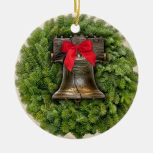 Philadelphia Liberty Bell Wreath on Parchment Ceramic Tree Decoration