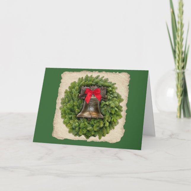 Philadelphia Liberty Bell Wreath on Parchment Holiday Card (Front)